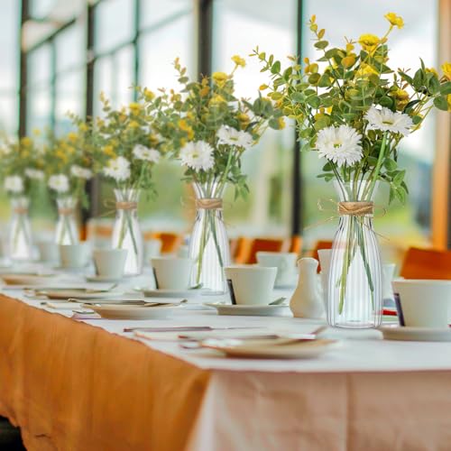10 Pcs Plastic Flower Bud Vases Bulk with Twines Ropes Small Mini Flower Vases for Centerpieces Decorative Plastic Bottles for Wedding Reception Dining Table Home Decoration (Transparent) - color: Transparent