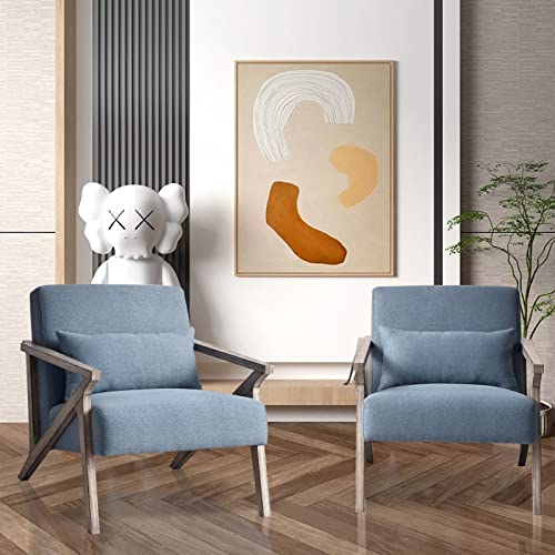 INZOY Mid Century Modern Chair with Wood Frame, Upholstered Armchair with Waist Cushion, Accent Chair for Living Room Bedroom Apartment, Easy Assembly, Blue - color: Blue