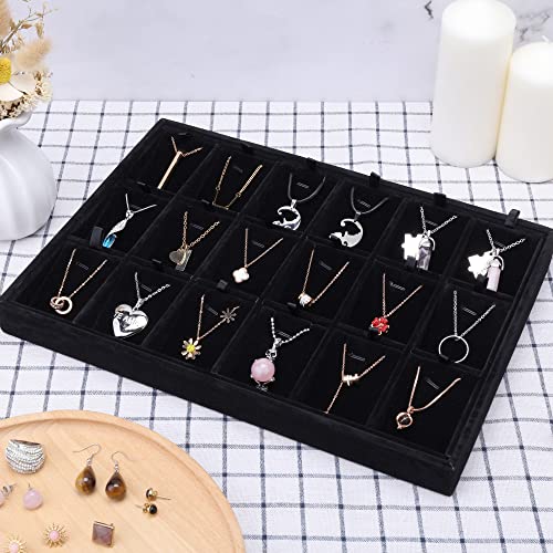 Mornajina 24 Grids Stackable Jewelry Tray Organizer with Removable Dividers, Velvet Jewelry Display Tray for Earrings Necklaces Bracelet Rings Display Showcase - Black - color: Black
