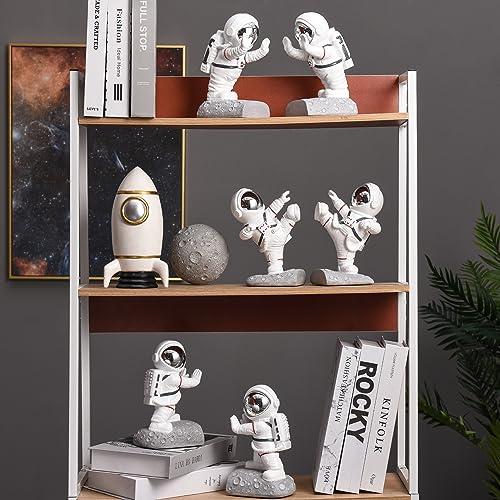 White Book Ends for Kids, Upgraded Astronaut Bookends Resin Spaceman Book Holders for Shelves Sturdy Book Stopper Book Ends to Hold Books Unique Outer Space Book Shelf Ends(F2-Silver Color) - color: Astronaut F-silver
