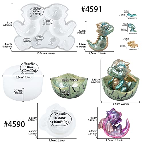 Baby Dragon Asleep and Hatchling in Egg Resin Silicone Molds Miniature Figurines Craft Set
