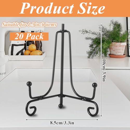 YAYODS 20 Pack Plate Stands for Display 4 Inch Black Iron Easel Stand Holder, Foldable Plate Picture Holder Display Stand for Photo Frames Decorative Books Arts