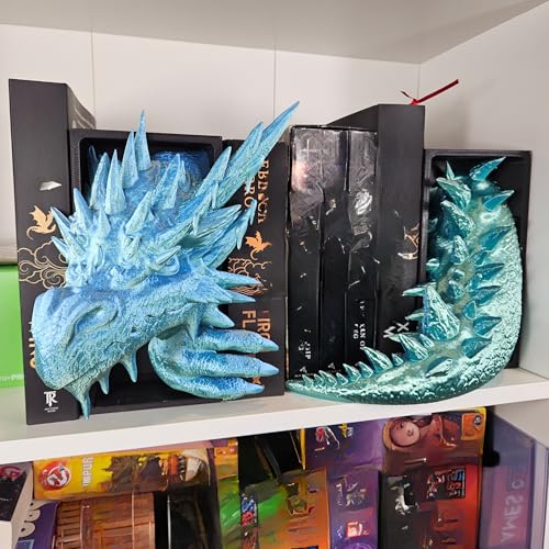 Dragons Awakening Book End – Fantasy Book Nook Insert for Dragon Readers – Unique Home Decor for Bookshelves & Libraries (Head and Tail - ICE Dragon) - color: Head and Tail - Ice Dragon