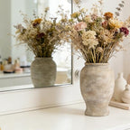 9" Ceramic Vase for Flowers - 100% Waterproof Farmhouse Rustic Flower Vase, Hand-Finished Ribbed Textured Decorative Vase, Distressed Oatmeal Pottery for Modern Home Decor, Mantel, Shelf