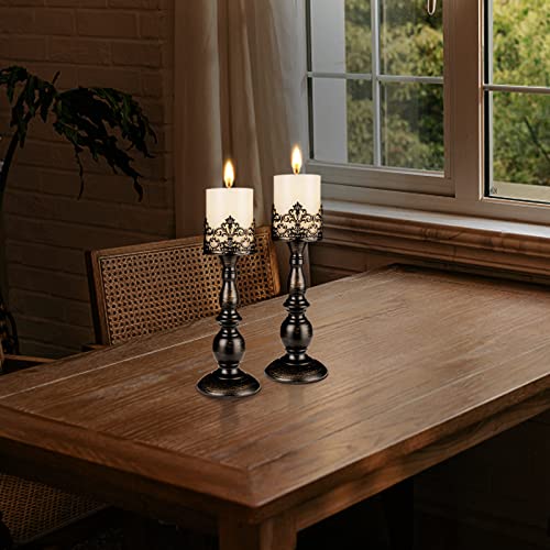 Candle Holders for Pillar Candles Gothic Distressed Black Vintage Tall Candle Holders Set of 2 Decorative Large Table Centerpieces Candle Stand Decor (Distressed Black 2PCS A) - color: Distressed Black 2pcs a
