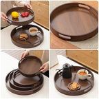 Rustic Wood Serving Tray with Handles - 11.8" Round, Decorative Tray for Kitchen Living Room Coffee Table Candle Display Breakfast in Bed, Multi-Functional Food & Beverage Wooden Tray, Farmhouse Style