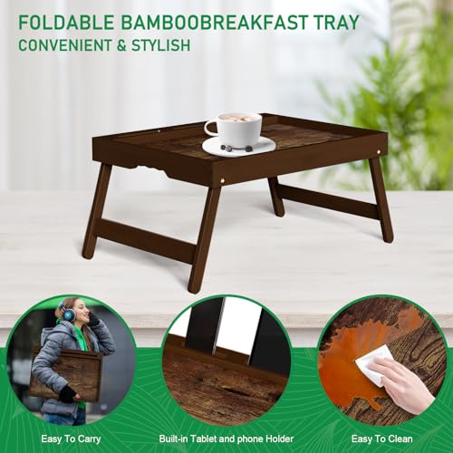 2 Pack Bamboo Breakfast Tray with Foldable Legs & Detachable Stand | Ergonomic Handle | Portable Bed Tray for Eating, Working, Laptop, Tablet, and Phone - color: Normal, size: Large- 2 pack
