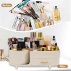Makeup Organizer Countertop with Drawer 360 Rotating Brush Holder Storage Large Capacity Skincare Cosmetic Display Cases for Vanity Bathroom Desktop, Model 3016 Cream - color: Cream