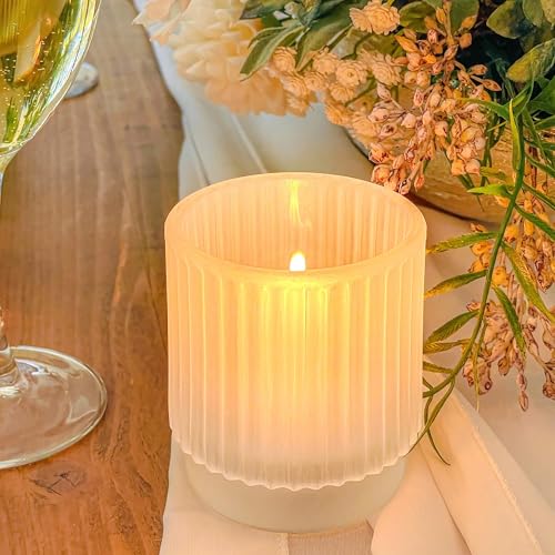 Kate Aspen Vintage Fluted Frosted Glass Tealight Votive Candle Holders (Set of 6), Rustic Decor, Boho Decorations, Shelf Decoration, Classic Look | Perfect Hostess Gift - color: Frosted