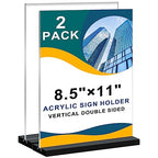 Acrylic Sign Holder 8.5x11 Vertical,Clear Double-Sided Stand Plastic Picture Frames Paper Holder Menu Table Display Stand Flyer Document Holder TableTop Sign Holder for Home, Store Office,2Pack - size: Vertical 2 Pack 8.5x11