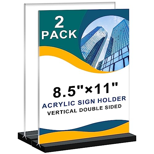 Acrylic Sign Holder 8.5x11 Vertical,Clear Double-Sided Stand Plastic Picture Frames Paper Holder Menu Table Display Stand Flyer Document Holder TableTop Sign Holder for Home, Store Office,2Pack - size: Vertical 2 Pack 8.5x11