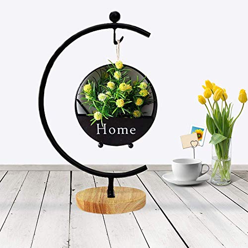 Ornament Display Stand Iron Pothook Stand for Hanging Glass Terrarium/Picture (Big G-Shaped Wood Base, Black)