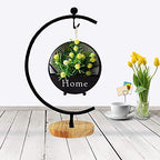 Ornament Display Stand Iron Pothook Stand for Hanging Glass Terrarium/Picture (Big G-Shaped Wood Base, Black)