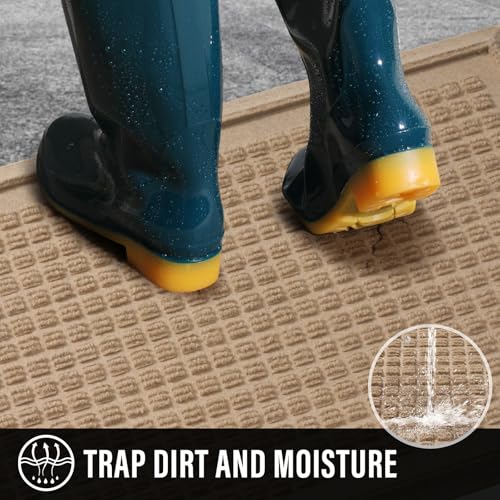 HIYARD Boot Tray for Entryway, Non-Slip Shoe Tray Drying Mat, Waterproof Boot Mat for Muddy Boots, Heavy Duty Shoe Storage Trays, Indoor/Outdoor Use, 16x47 inches, Beige - color: Beige, size: 16" x 47"