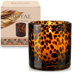 Tortoise Shell Candle Holder | Cheetah & Leopard Print Candle Holder | Large Amber Glass Votive 4.7" for Vanity | Animal Pattern Glass Decor | Tea Light, Jar Candle & Vanity Accent