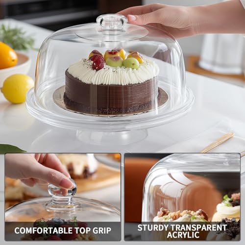 Masthome Cake Stand with Demo Cover, 6 in 1 Multi-Functional Serving Platter Display Stand for Christmas Wedding Party, Acrylic Cake Plate/Salad Bowl/Dessert Platter, BPA-Free, Send 2 Spoon - color: Acrylic Cake Stand With Lid