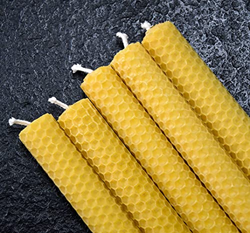 DEYBBY Handmade Beeswax Taper Candles, Dripless Wax Candles, Hand-Rolled Honeycomb Candles for Dinner Party, Set of 6 Flat Top（Brown Raw） - color: Brown Raw, size: 6 Pack