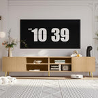 Modern 86in TV Stand for Living Room, Fluted Design Entertainment Center with Adjustable Shelves,Media TV Console Table with Storage for Bedroom,Nature - color: Natural