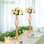 10 Pcs 19.3 inches Tall Crystal Flower Stand Wedding Road Lead Tall Flower Holders Centerpiece Crystal Flower Chandelier Metal Flower Vase for Reception Tables Wedding Supplies - color: Gold, size: Medium - 10 Pcs