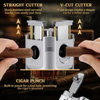 XIFEI 8-in-1 Desktop Cigar Lighter with Straight V-Cut Cutter, 3 Ashtrays, 3 Draw Enhancer Tools, 2 Stands, Cigar Punch, 4 Jet Flame Butane Torch Lighters, Luxury Accessories Gift Set (Silver) - color: Silver