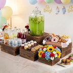 8 PCS Wooden Buffet Risers, Nesting Rustic Wood Display Stands, Multi-Size Dessert Table Display Set for Catering, Wedding & Party Events