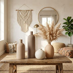 Ceramic Vase Set of 4 – Handmade Boho Neutral Farmhouse Pottery Vases for Pampas Grass, Modern Dried or Fresh Flowers, Decorative Vases for Living Room, Table, Shelf & Entryway