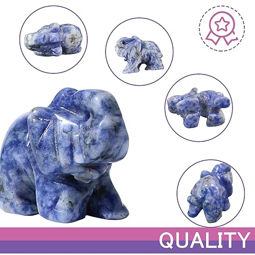 QINJIEJIE Blue White Sodalite Crystals Elephant Decor Cute Desk Polished Stones Figurine Natural Gemstones Luck Decoration Home Room Office Pocket Hippie Elephant Meditation Gift for Women - color: Blue White Sodalite
