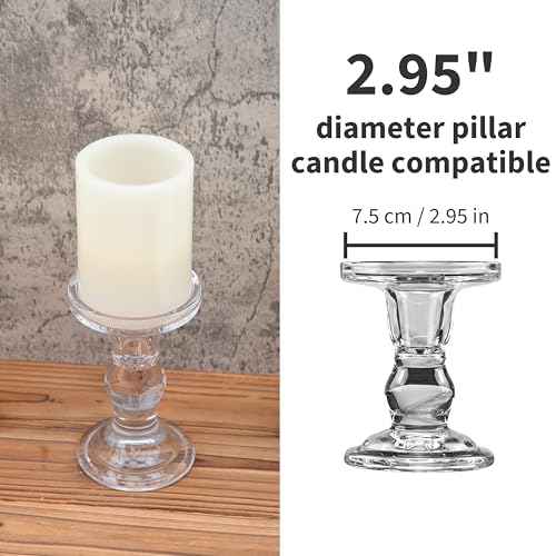 YAKii Clear Glass Candle Holder Set - Elegant Crystal Candlestick Holders for Pillar Taper Candles and Tea Lights - Perfect for Home Decor, Wedding, Christmas and Party - Set of 3