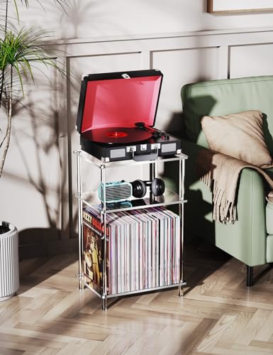 Acrylic Side Table Clear 3-Tier End Table for Living Room, Office, Hallway, Bedroom Small Bedside Table (8mm Thick Shelves) - size: 8mm thick shelves