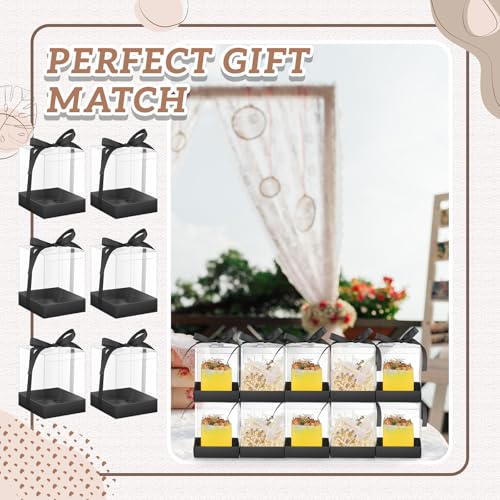 Cunno 36 Set 3.5 x 3.5 x 4.3 in Candle Gift Package Valentine's Transparent Box 4-18 oz Handmade Tealight Candle Holder Paper Bottom Ribbon for Wedding Baby Shower Party Mug(Black) - color: Black