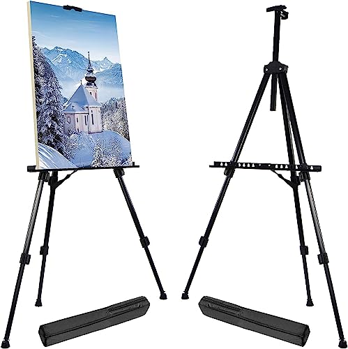 T-SIGN Portable Artist Easel Stand for Painting - Adjustable Height Painting Easel with Bag - Tabletop Art Easel for Painting Canvas Stand, Wedding Signs Stand - Metal Tripod- 66 inches (Pack of 2) - style: 66 Inch Anthracite Black (2 Pack)