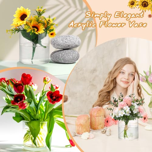 Qunclay 4 Pcs Acrylic Flower Vase Plastic Cylinder Vase for Centerpiece Decorative Clear Acrylic Cylinder Containers Break Resistant Round for Home Party Table Deco(5 x 10 Inch) - size: 5 x 10 Inch