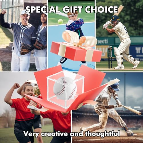 2 Pack Assembled Baseball Display Case, UV-Blocking Acrylic Baseball Holder Display Case, 3.2 Inch Cube Clear Softball Holder Box, Signed Baseballs Protector for Collectibles, Memorabilia, Tennis Ball - size: Case B: 3.35 in-2 pcs