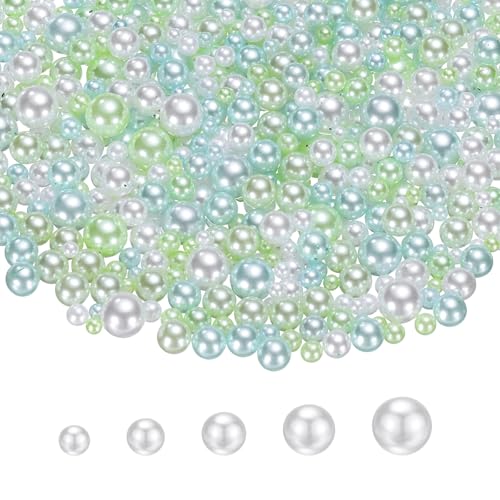 PATIKIL 1000 Pcs No Hole Pearls, 3mm 4mm 5mm 6mm 8mm Mini Round Faux Pearl for Art Crafts Jewelry Making Nail Vase Filler Birthday Wedding Party, Green/Blue - color: Green/Blue