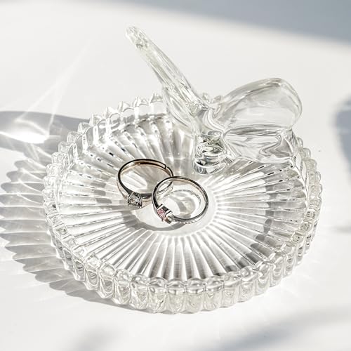 H&D HYALINE & DORA 4 Inch Butterfly Ring Holder Dish Butterfly Gifts for Women Glass Rings Tray Wedding Ring Holder Engagement Gifts - color: Butterfly