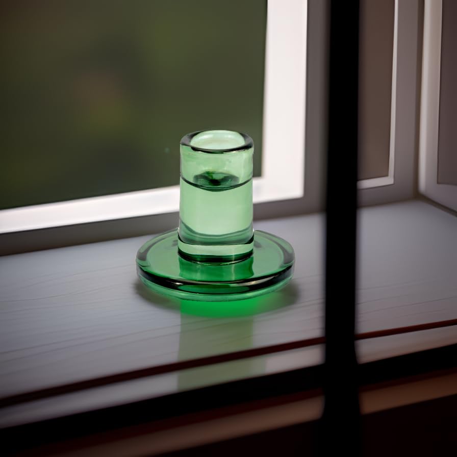 TELOSMA Green Glass Candlestick Holders 6PCS, Short Candle Holders fit to Taper Candles which Diameter 5/6-7/8 inch- Summer Dinner Table Decor, Winter Windowsills/Fireplace Mantel Centerpiece - color: Green