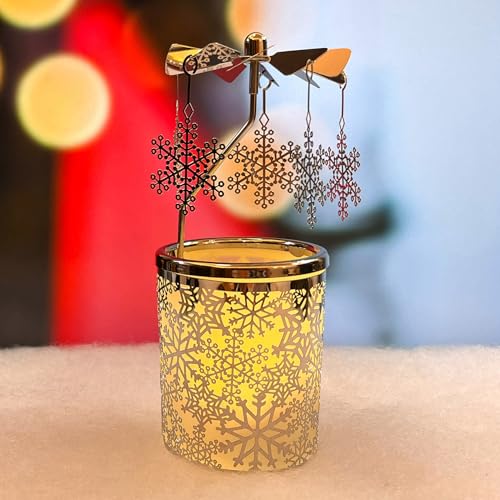 iLaJao Rotary Tea Light Carousel Angel Rotary Candle Holders Spinning Tealight Holders Christmas Decoration for Tabel Centrepieces Gift for Mom Women Wife Birthday-6 ¼ Inch Tall (Snowflake) - color: Snowflake