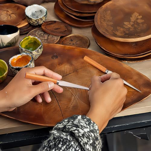 WRITWAA 2Pcs Fettling Knife Set for Pottery Clay Sculpting with Wooden Handle Stainless Steel Carving Tools for Ceramic and Woodworking Art Projects 8.26In