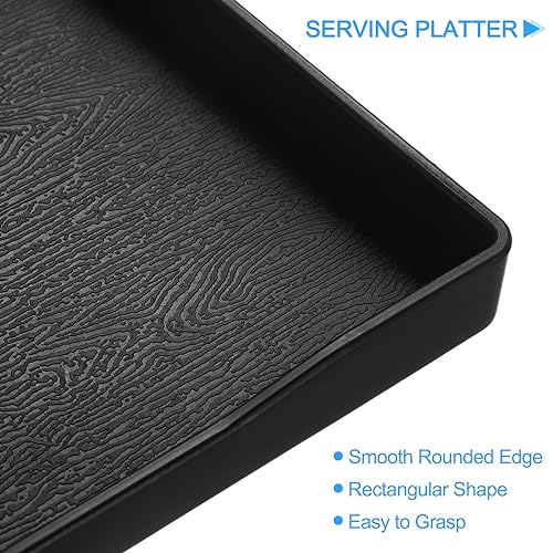 uxcell Serving Tray Small Black Mini Tray 4" x 8" Plastic Rectangular Wooden Serving Trays Decorative Ottoman Platter for Breakfast Kitchen Bathroom - color: Black