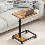 Adjustable TV Tray Table - 360° Rotating C Shaped End Side Table Sofa Couch Bed Table with Wheels for Eating Living Room Laptop - color: Brown