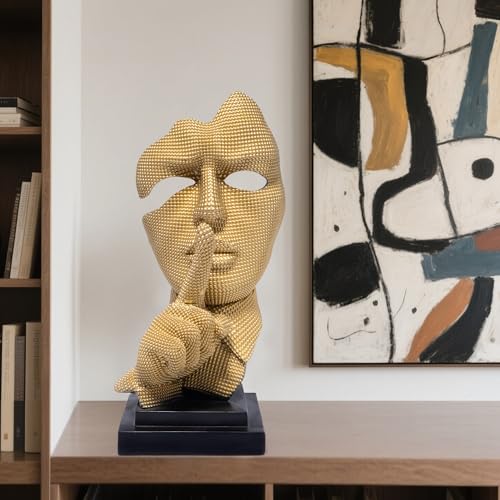 Hodao HodaoModern Golden Abstract Human Face Sculpture Creative Artistic Ornament with a Palm Covering the Face High-end Decorative Item for the Entrance Hall Office Housewarming Gift Modern (Beige) - color: Artistic Human Face B