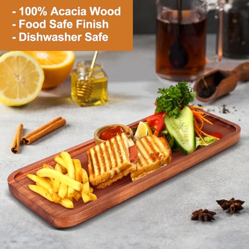 Wooden Serving Platters Long Charcuterie Boards Acacia Wood Decorative Trays for Home Decor Cheese Board Snack Appetizer Plates Kitchen Dinner Tray for Food Dish Rectangle Cake Dessert Platter - size: 14" × 5.5" × 0.6"