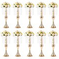 NUPTIO 10 Pcs 21.3 inches Tall Crystal Flower Stand Wedding Road Lead Tall Flower Holders Centerpiece Crystal Flower Chandelier Metal Flower Vase for Reception Tables Wedding Supplies - color: Gold, size: 10 x L