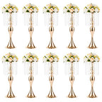 NUPTIO 10 Pcs 21.3 inches Tall Crystal Flower Stand Wedding Road Lead Tall Flower Holders Centerpiece Crystal Flower Chandelier Metal Flower Vase for Reception Tables Wedding Supplies - color: Gold, size: 10 x L