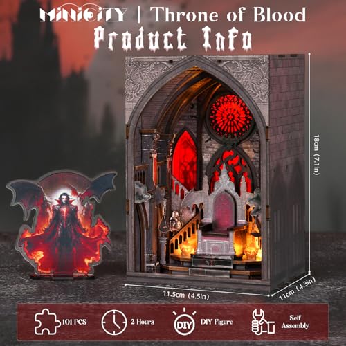 MiniCity Book Nook Kit, DIY Miniature Dollhouse Halloween Booknook Kit, DIY Mini House Building Kit with LED Light (Throne of Blood) - style: Throne Of Blood