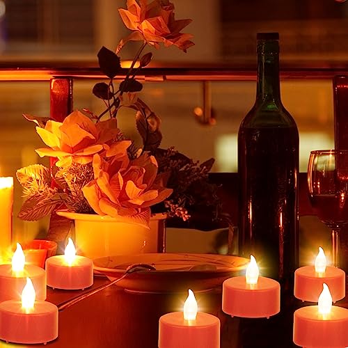 Hanzim LED Tea Lights Candles- 24PACK Red Flameless Candles Realistic and Bright Flickering Long Lasting 200Hours for Holiday Celebration,Party, Home Decoration,Battery Operated - color: Red, size: 24pack