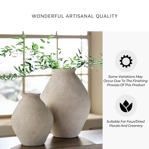 Signature Design by Ashley Hannela 17" Modern Distressed Polyresin Vase, Antique Tan - color: Tan, size: 17 inch