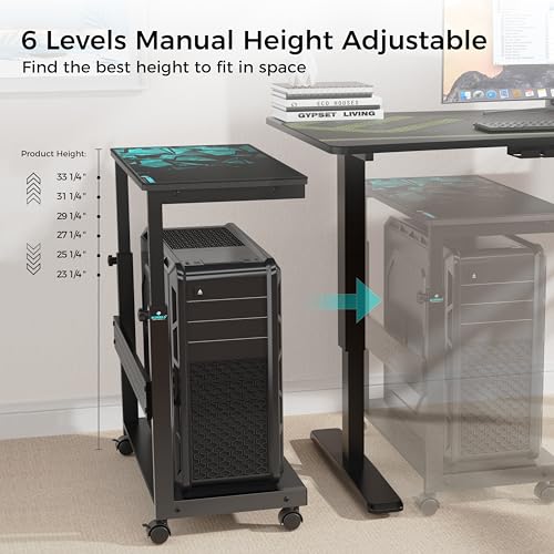 EUREKA ERGONOMIC PC Stand Computer Cart, Height Adjustable Tower Stand 2-Tier Suit for ATX Case Printer, Metal Rolling Cart on Wheels for Gaming Home Office, Black - color: Black