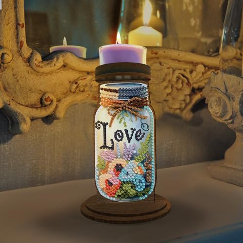 ARTopet DIY Diamond Art Painting Candlestick Holders Wooden Desk Candle Holder Ornament Double Sided Diamond Tabletop Ornaments for Home Decor-Love - color: Love