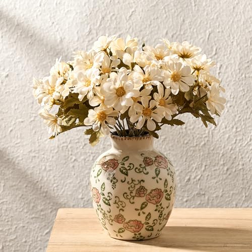 SIDUCAL Ceramic Vintage Vase, 5.83 Inch Retro Ice Cracked Chinoiserie Floral Vase, Rustic Farmhouse Vases for Home Decor, Bookshelf, Garden, Chinoiserie Decor, Tuscan Decor, Red Rose Pattern - color: 18443-red Rose